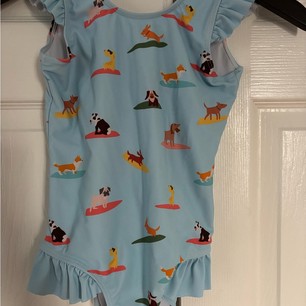Blue and Yellow One Piece Swimsuit with Ruffled Sleeves
